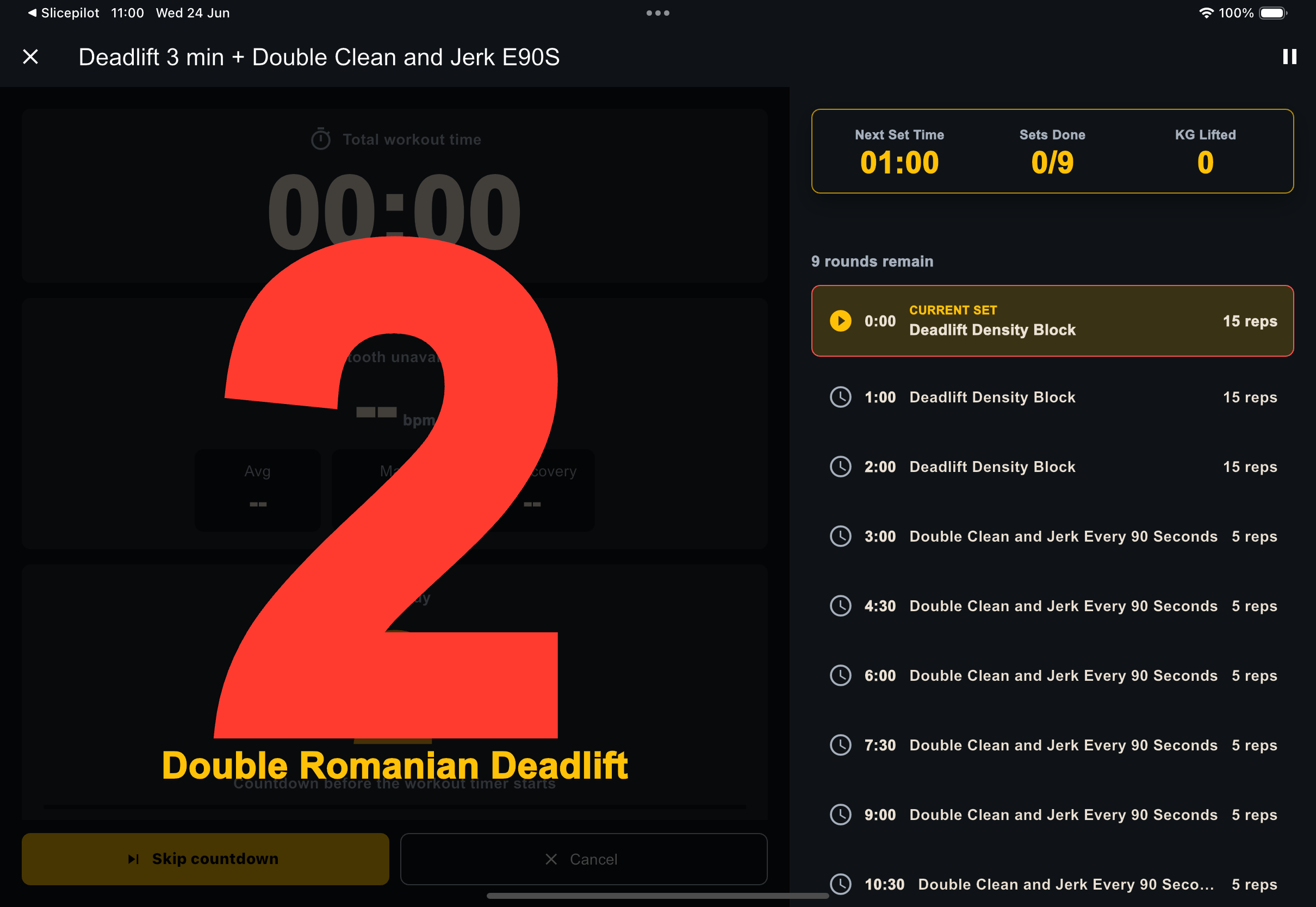KettleLedger workout runner screen